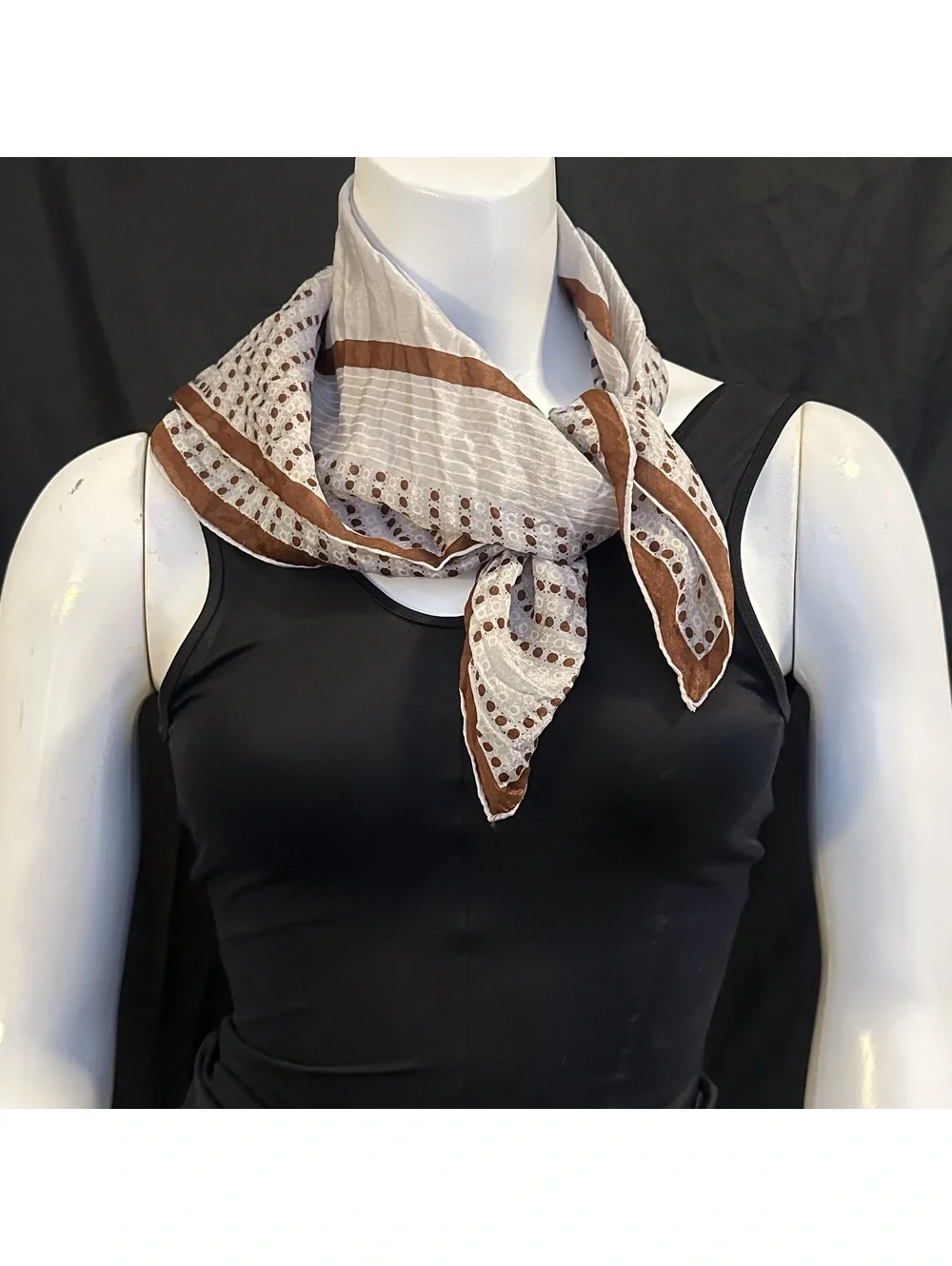 Vintage Brown and Cream Polka Dot & Stripes Square Scarf